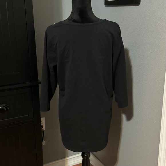 Susan Graver Style Womens Blouse L Black Embroidered Floral Tunic Top 3/4 Sleeve - Picture 4 of 7